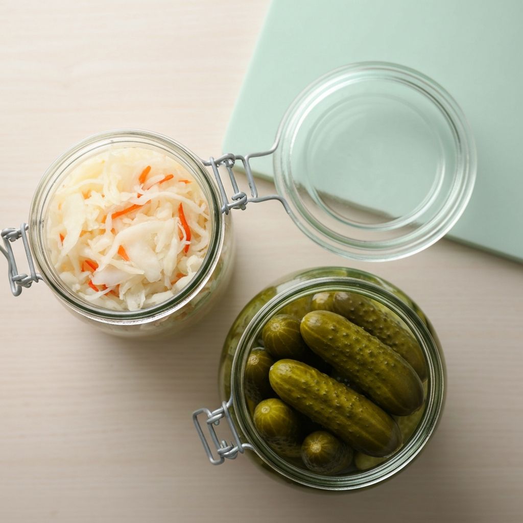 Kiszona kapusta i ogórki kiszone w słoikach